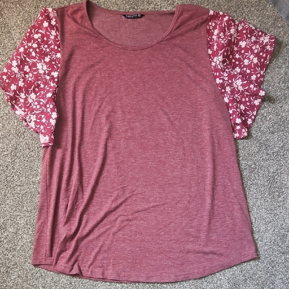 Women's Pink Floral Sleeve Top